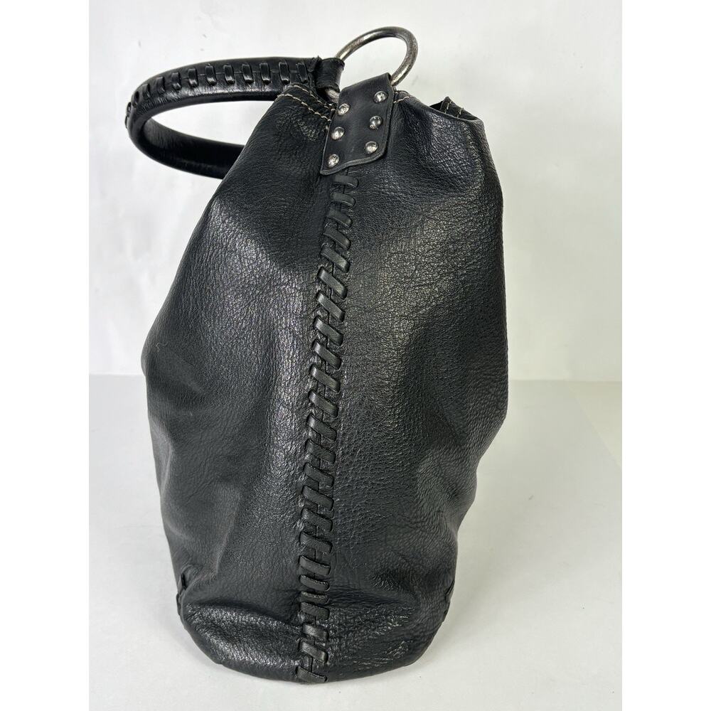 LUCKY BRAND Y2K Vintage Slouchy Whipstitch Hobo Shoulder Bag Black Leather - Picture 2 of 16